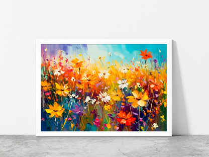 Beautiful Wildflowers Blooming Field Glass Framed Wall Art, Ready to Hang Quality Print Without White Border White