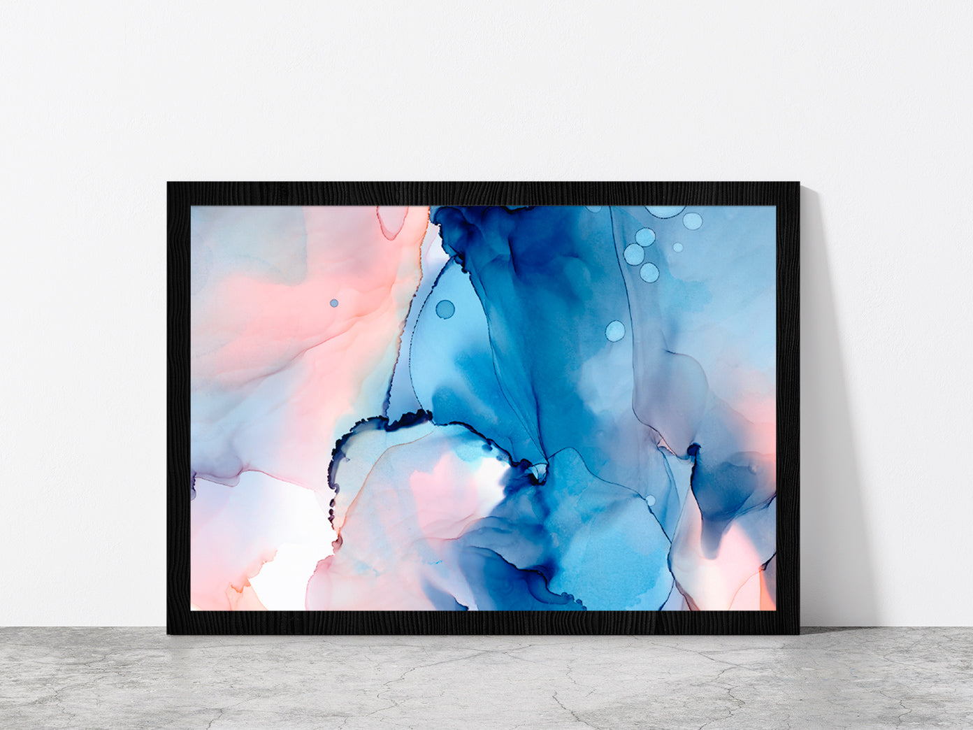 Blue Pink Abstract Painting Glass Framed Wall Art, Ready to Hang Quality Print Without White Border Black