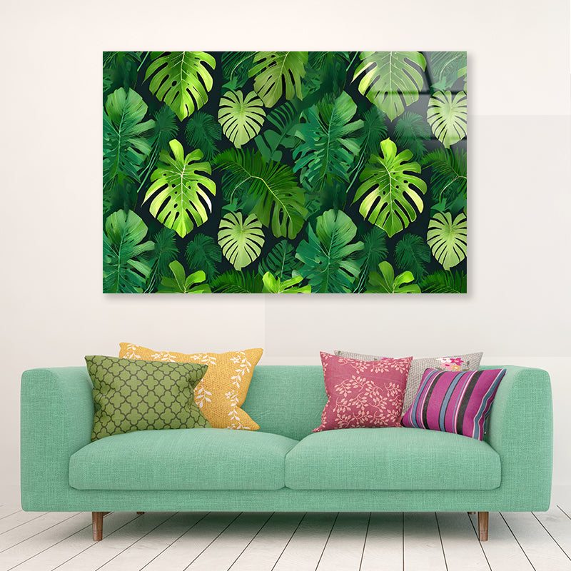 Green Leaves Feature Acrylic Glass Print Tempered Glass Wall Art 100% Made in Australia Ready to Hang - Bella Home Decor