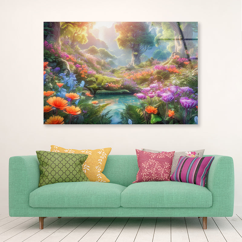 A Pond with Colorful Flowers in Beautiful Nature Acrylic Glass Print Tempered Glass Wall Art 100% Made in Australia Ready to Hang