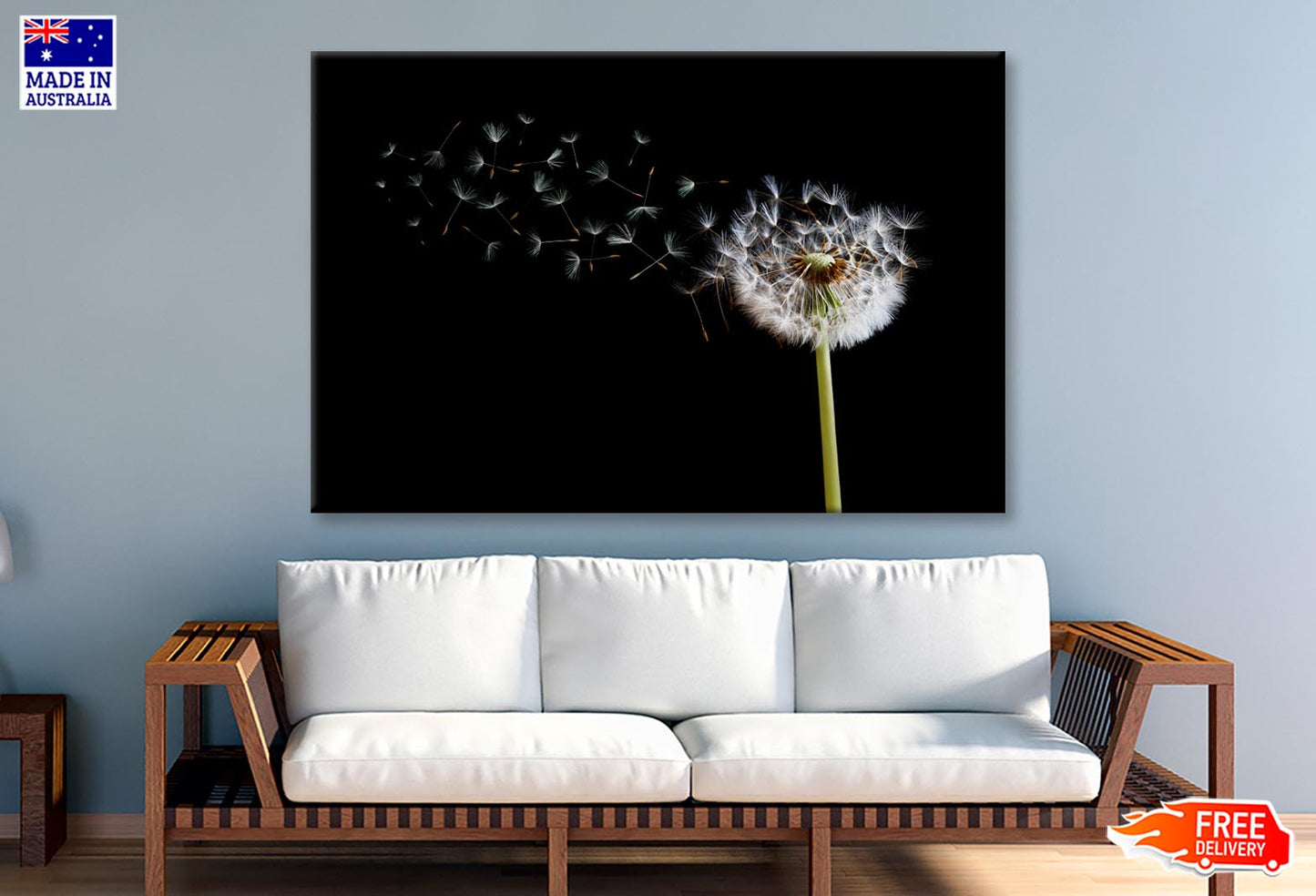 Dandelion Blowing in The Wind with A Black Wall Art Decor 100% Australian Made