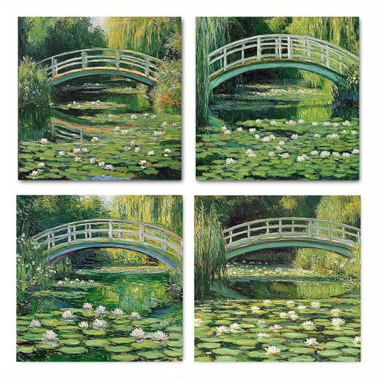 4pcs The Water Lily Pond Elegant Modern   WL   Wall Art Canvas Framed
