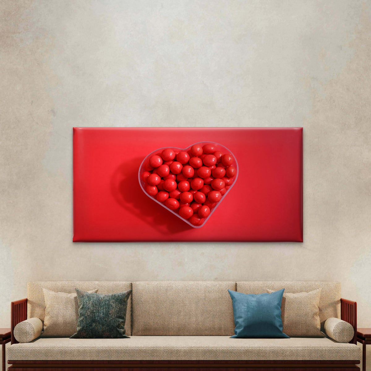 Sweet Red Heart Candies Wall Art Canvas Office Home Room Framed 120x60cm