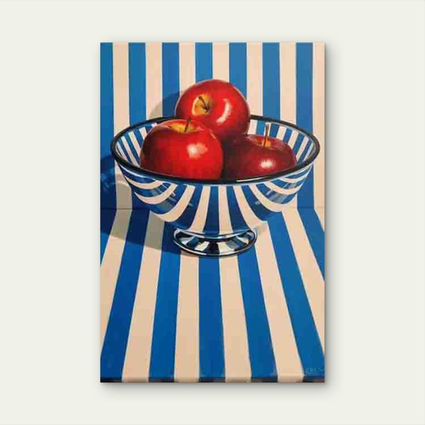 Blue Striped Bowl with Red Fruit Metal Print Ready to Hang