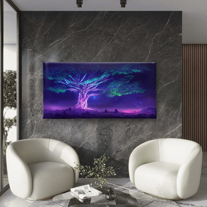 Tree Of Life In Neon Forest Wall Art Canvas Office Home Room Framed 120x60cm