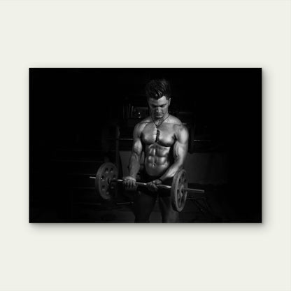 Black and White Bodybuilder Bicep Curl Ez Barbell Gym Workout 5mm thick Plastic Poster Ready to Hang 90x60cm
