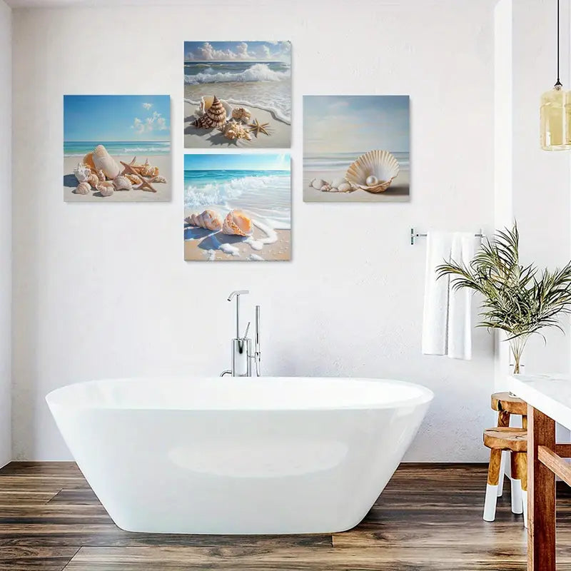 4pcs Sunshine Sandy Beach Nature Wall Art Canvas Framed