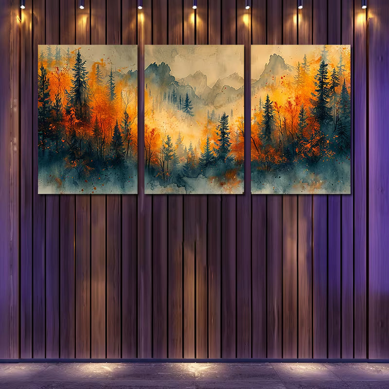 3pcs Misty Forest Scenery with Vibrant Autumn Wall Art Set Canvas Framed 40x60cm - High Quality Print 100% Australian Made Wall Canvas Ready to Hang