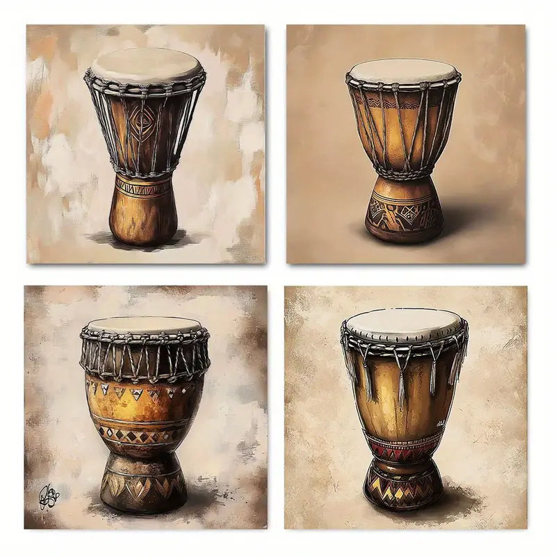 4pcs Ethnic Style Vase Wall Art Canvas Framed