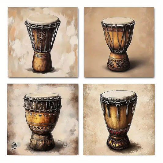 4pcs Ethnic Style Vase Wall Art Canvas Framed
