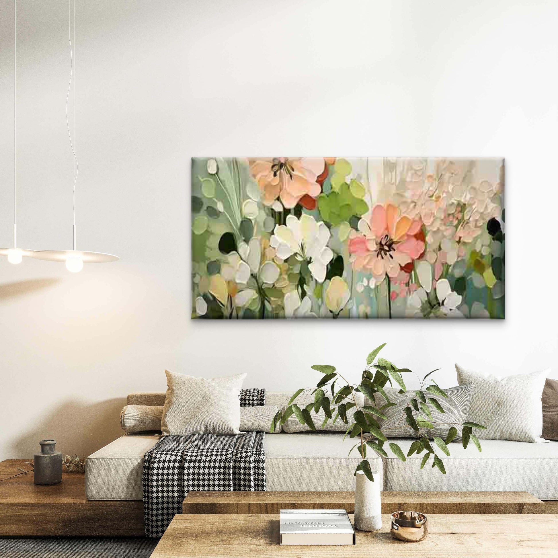 Modern Pastel & Soft Bouquet Wall Art Canvas Office Home Room Framed 120x60cm - Bella Home Decor