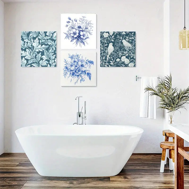 4pcs Birds Art Prints, Chinese Style Wall Art Canvas Framed