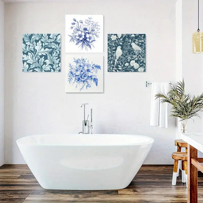 4pcs Birds Art Prints, Chinese Style Wall Art Canvas Framed