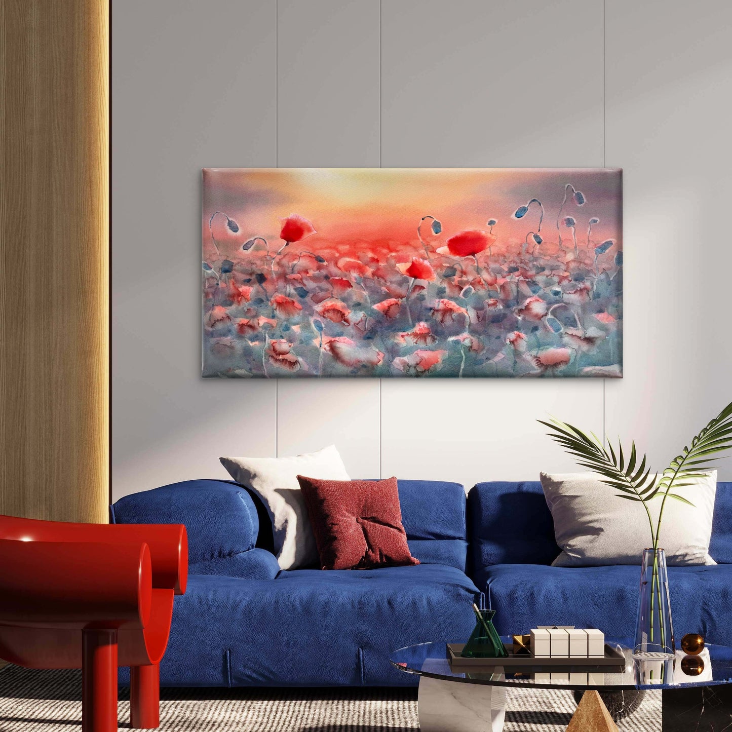Red Poppy Field Sunset Wall Art Canvas Office Home Room Framed 120x60cm