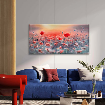 Red Poppy Field Sunset Wall Art Canvas Office Home Room Framed 120x60cm