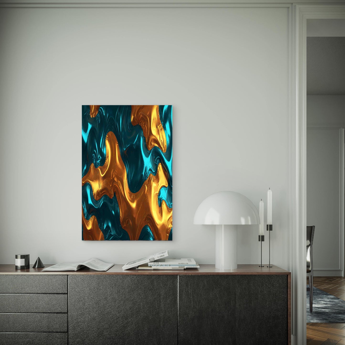 Abstract River Scene with Vibrant Hues 60x90cm Metal Print Ready to Hang