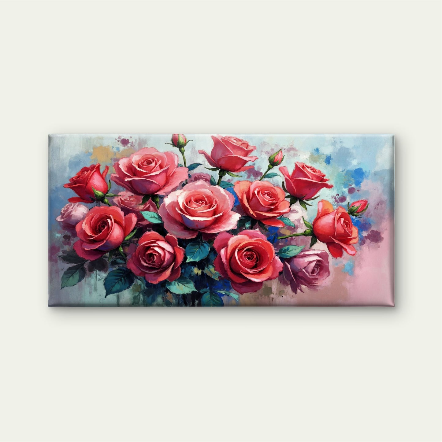 Vibrant Red Roses Painting Wall Art Canvas Office Home Room Framed 120x60cm