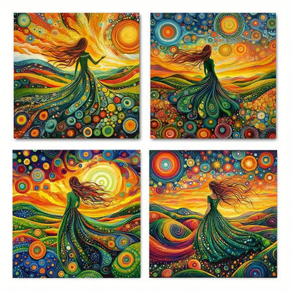 4pcs Green skirt Su Wall Art Canvas Framed