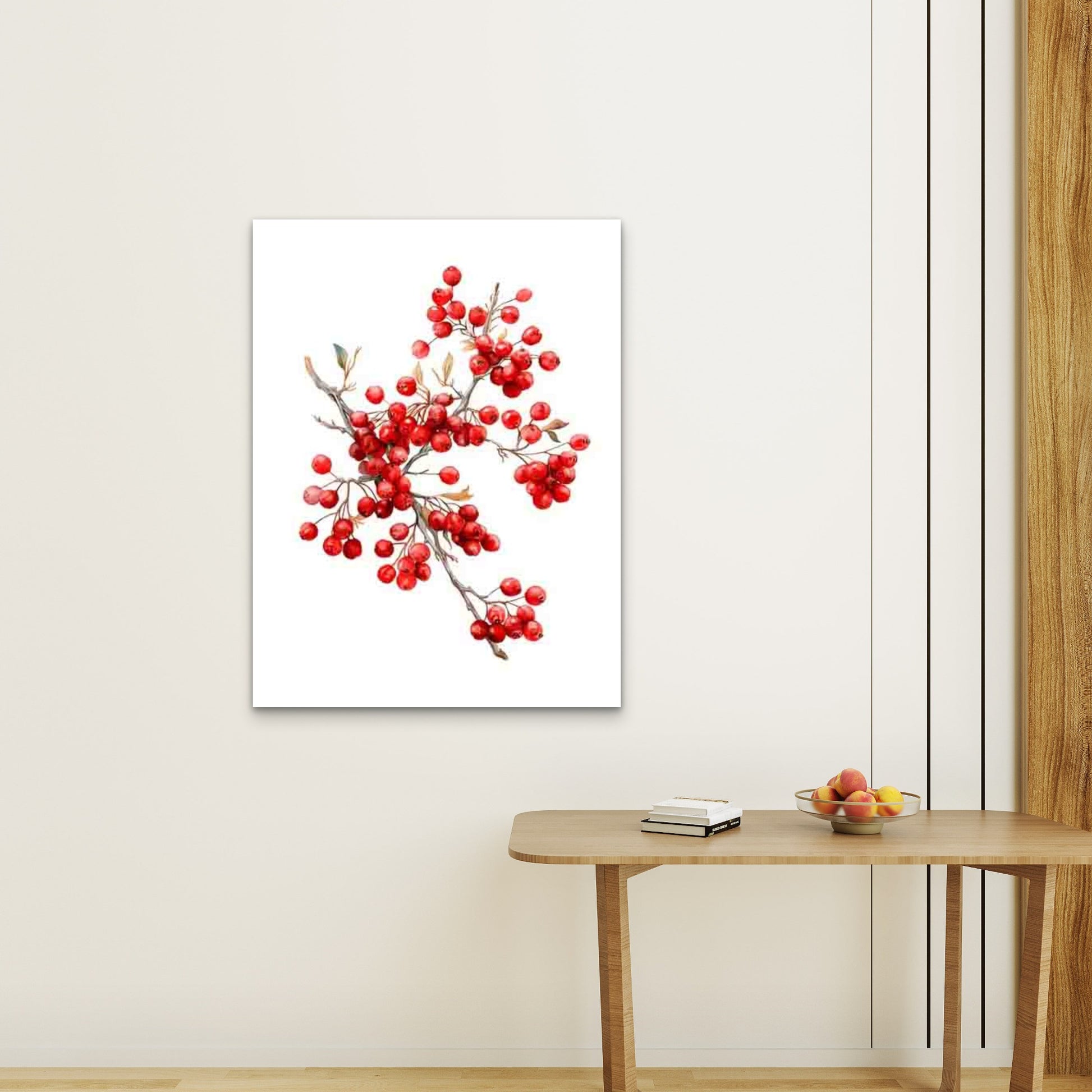 Red Berry Branch Holly Stylish Botanical 60x90cm Metal Print Ready to Hang - Bella Home Decor