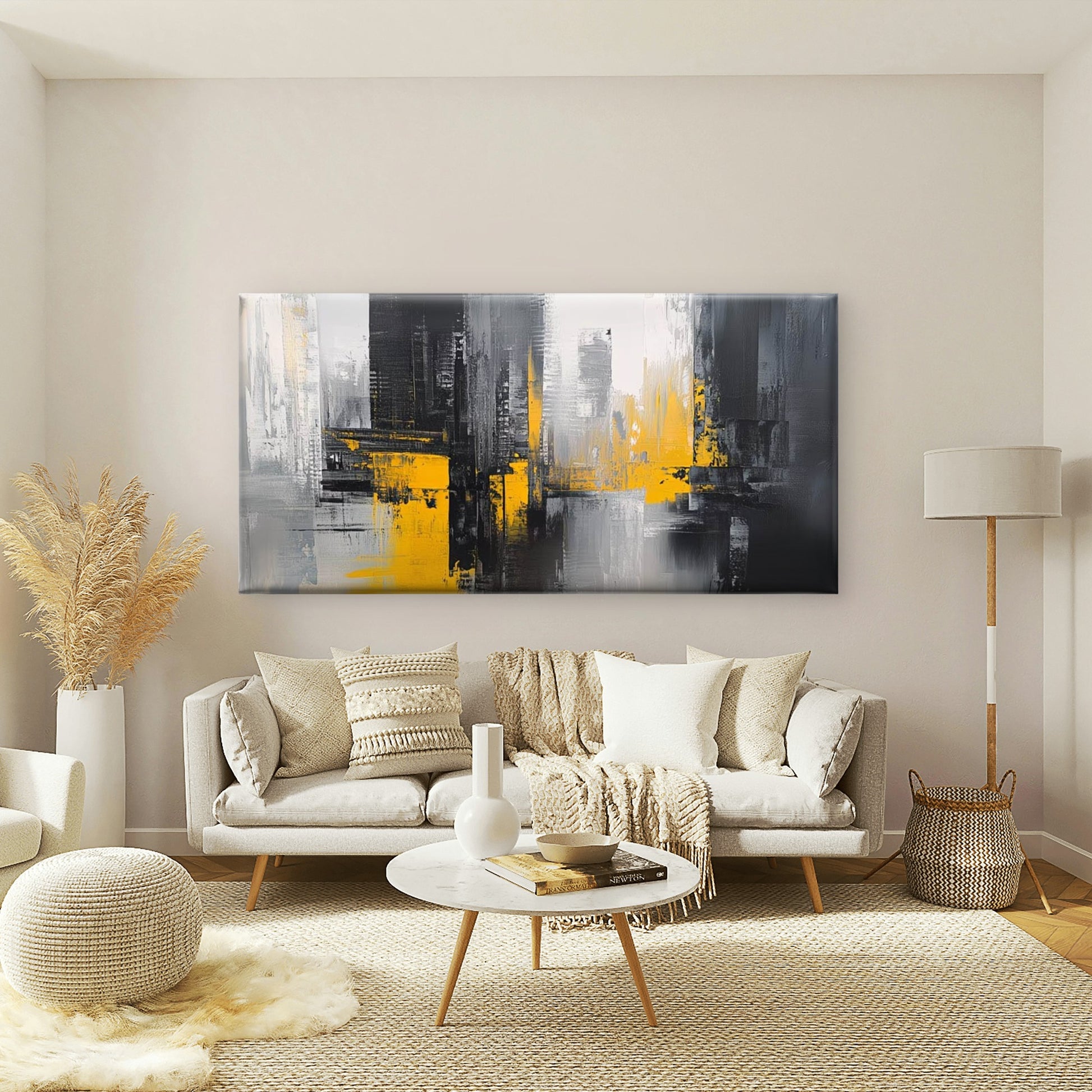 Gold Strikes Through Gray Wall Art Canvas Office Home Room Framed 120x60cm - Bella Home Decor