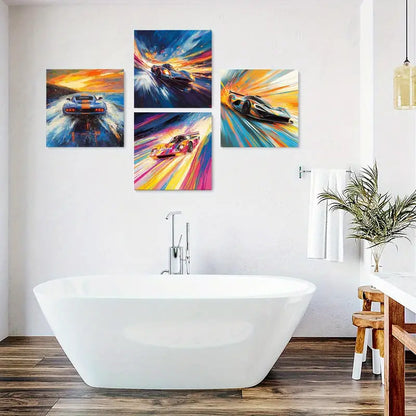 4pcs Cars Poster, Dynamic Lines  Wall Art Canvas Framed