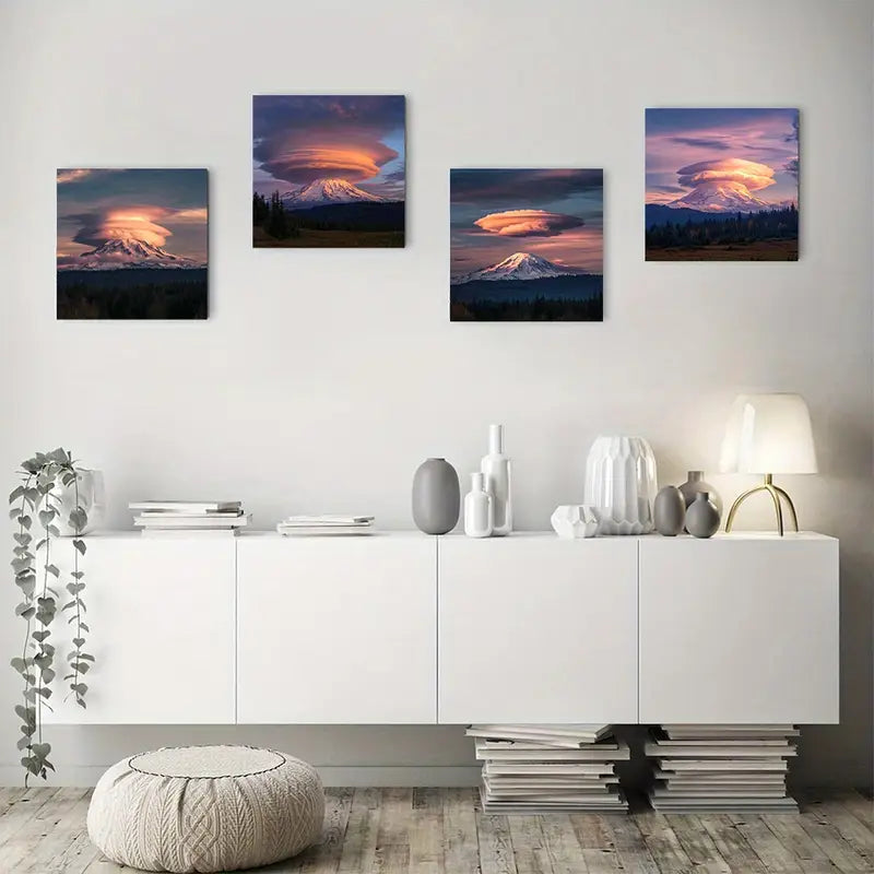 4pcs Lenticular Cloud Over Mount Everest Sky Wall Art Canvas Framed