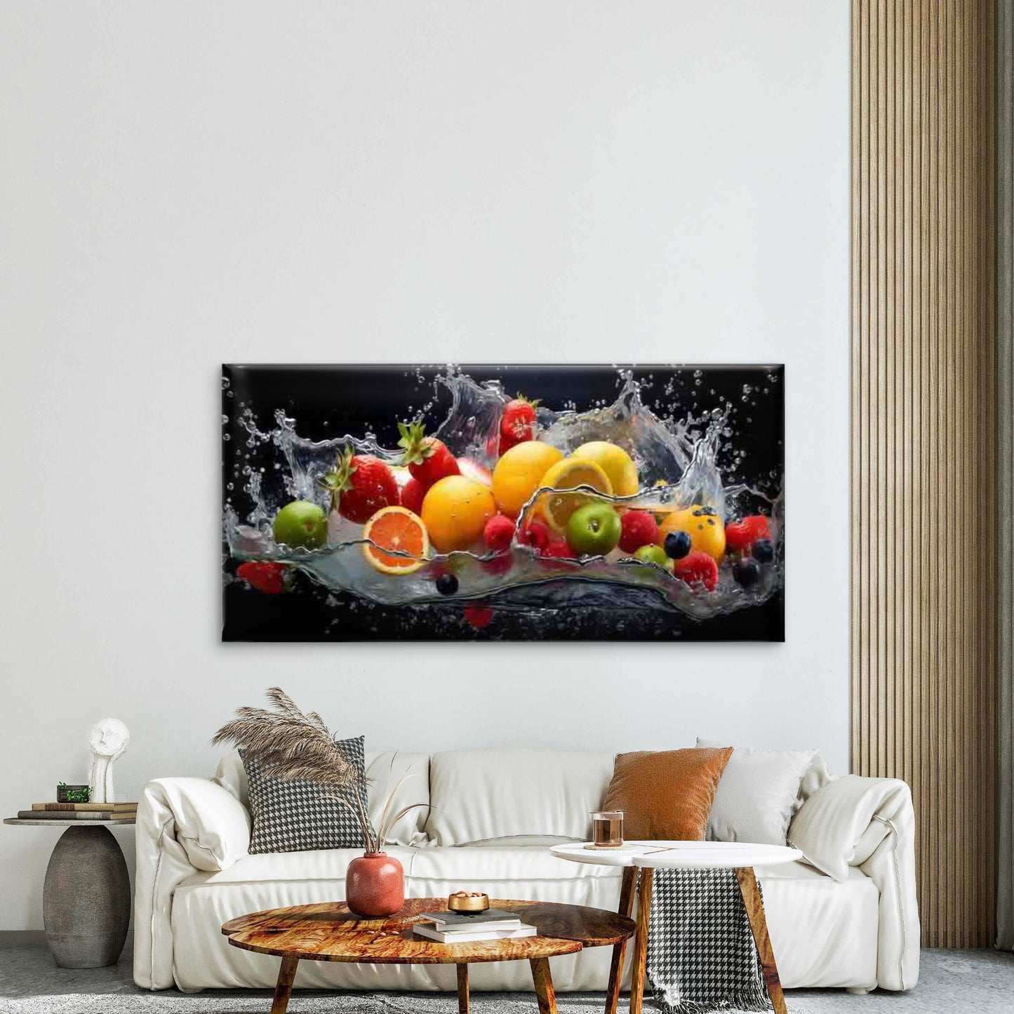 Images of Fresh Fruit Splashes Wall Art Canvas Office Home Room Framed 120x60cm