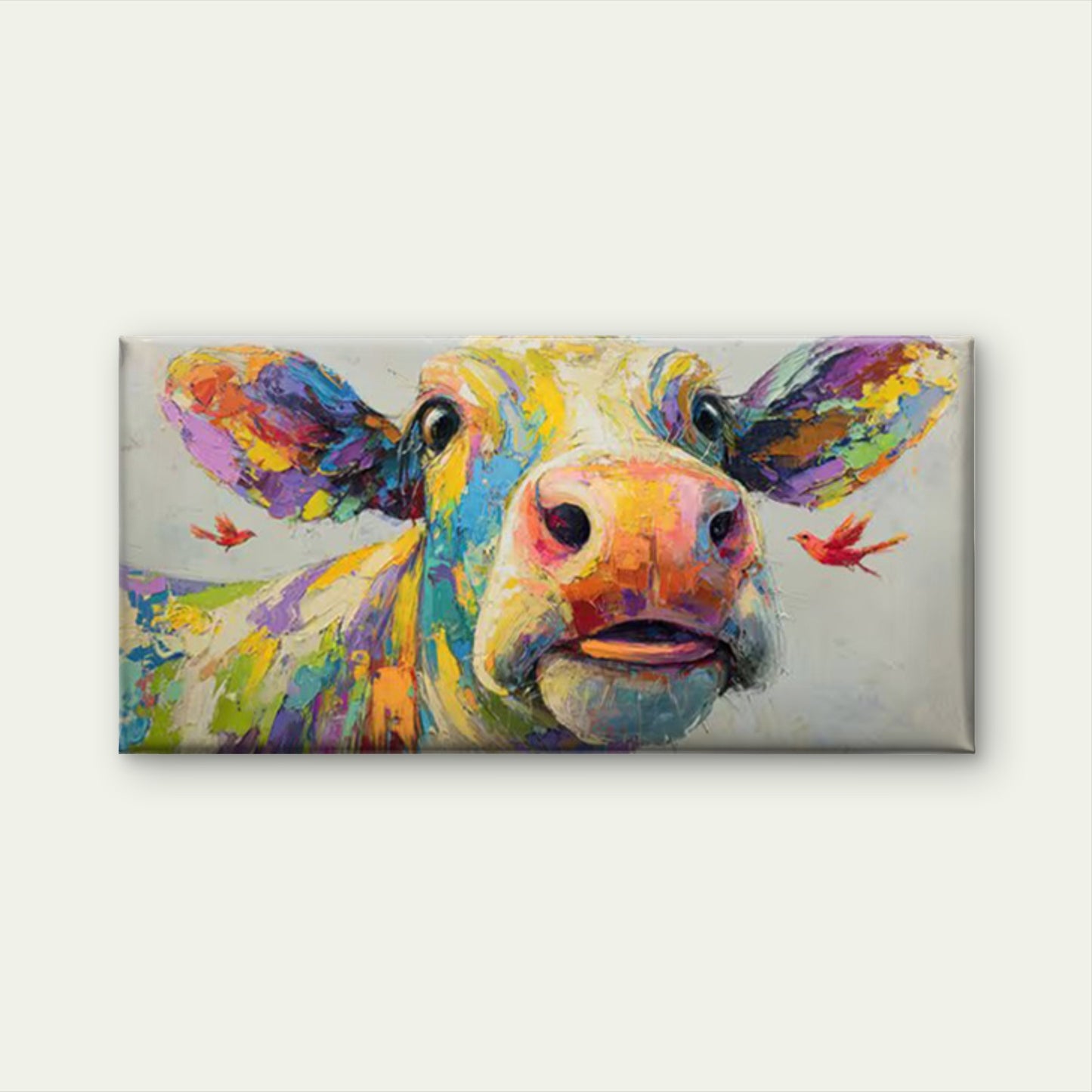 Cow & Birds Canvas Wall Art Painting  Wall Art Canvas Office Home Room Framed 120x60cm