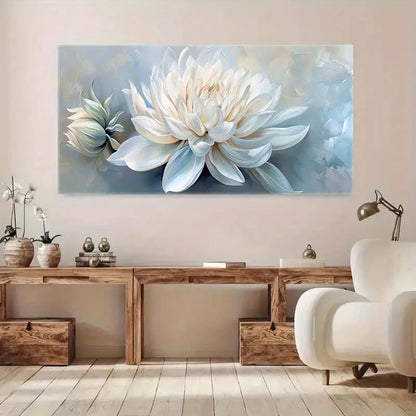 White Lotus Flower wall canvas office home room framed 120x60cm - Bella Home Decor
