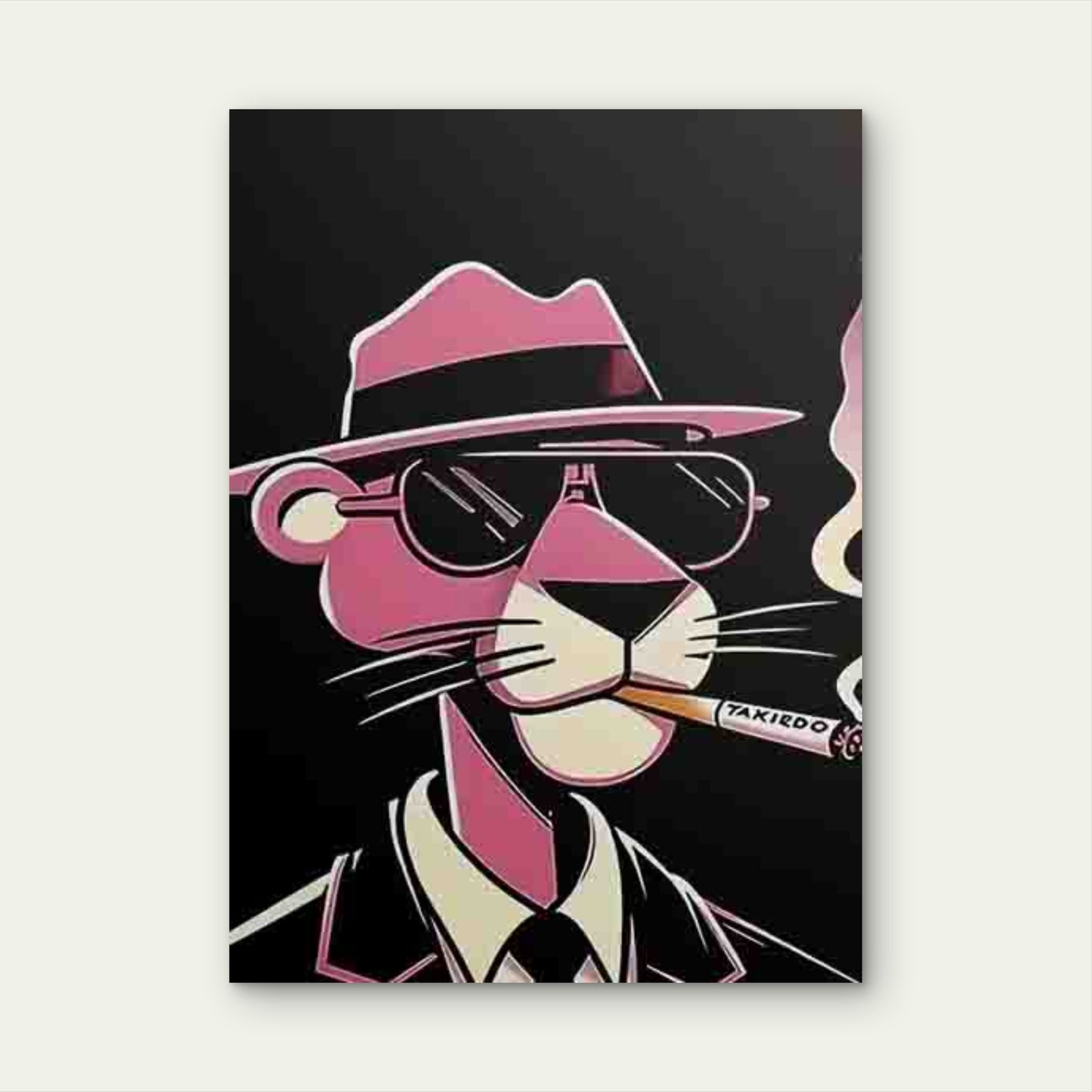 Cool Pink Panther in Suit Hat Smoking Metal Print Ready to Hang - Bella Home Decor