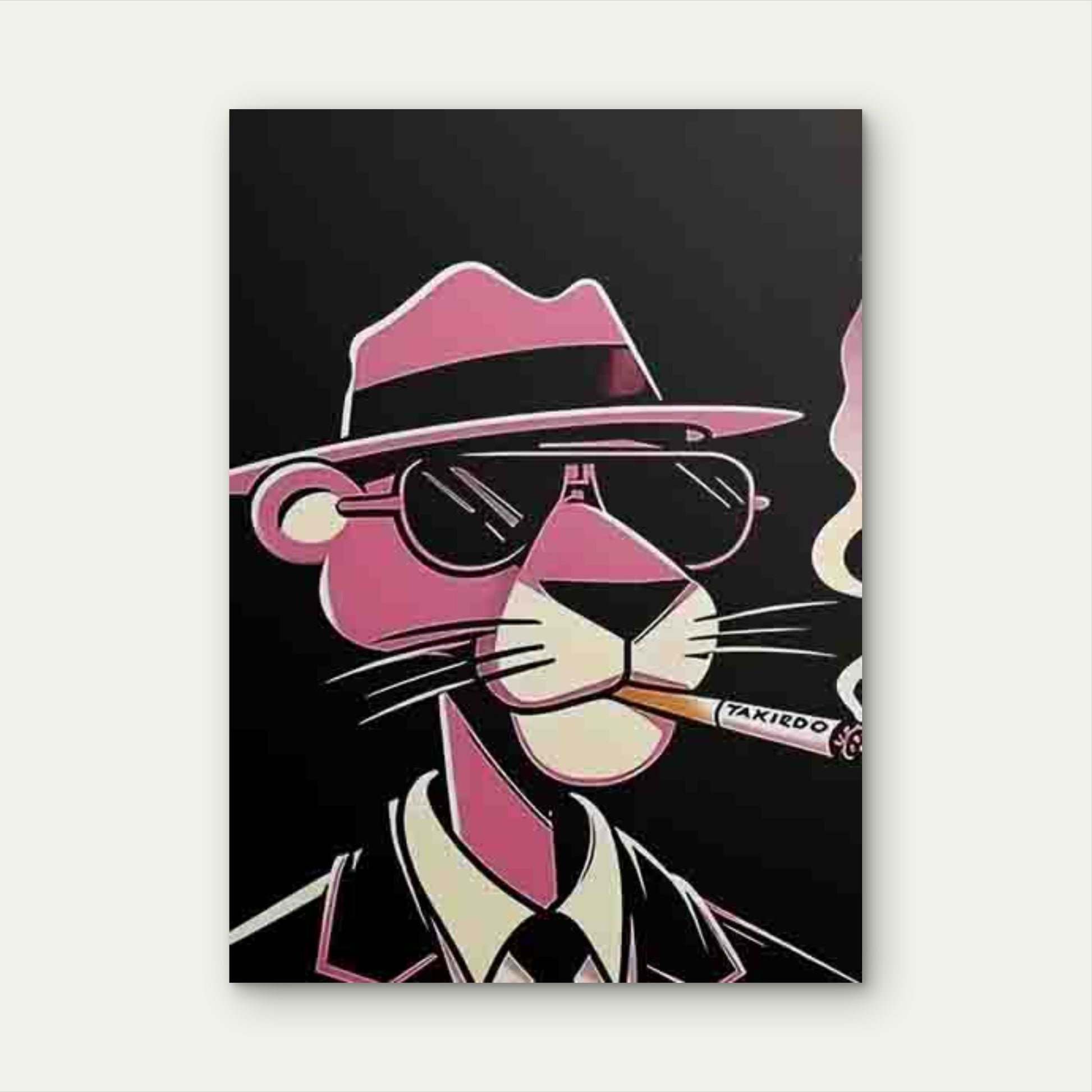 Cool Pink Panther in Suit Hat Smoking Metal Print Ready to Hang - Bella Home Decor