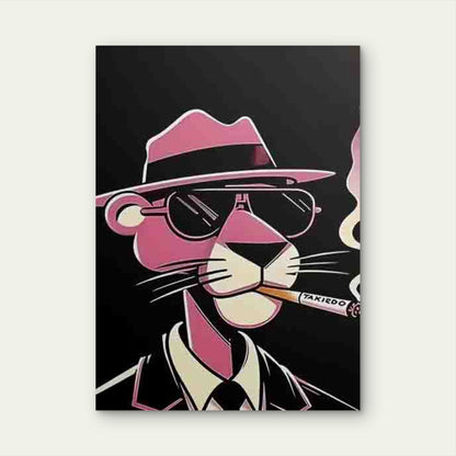 Cool Pink Panther in Suit Hat Smoking Metal Print Ready to Hang - Bella Home Decor