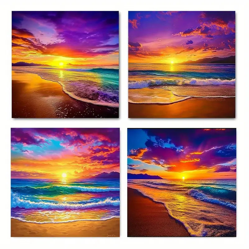 4pcs Vibrant Sunset Beach Scenes Wall Art Canvas Framed