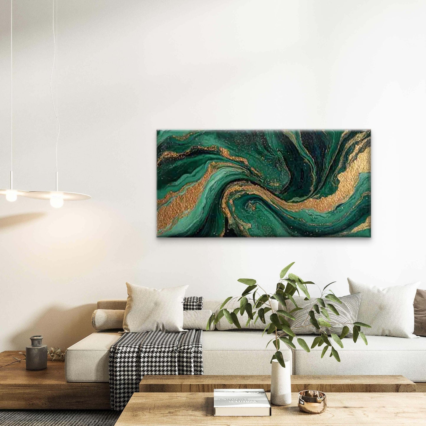 Emerald And Golden Fluid Art Wall Art Canvas Office Home Room Framed 120x60cm - Bella Home Decor