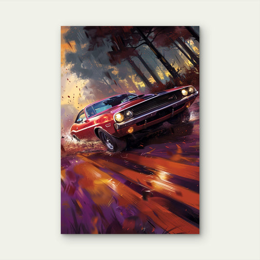 Dodge Challenger Red Muscle Race Car 40x60cm Metal Print Ready to Hang