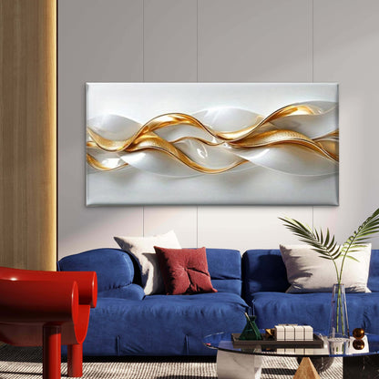 Abstract Golden Wave Wall Art Canvas Office Home Room Framed 120x60cm