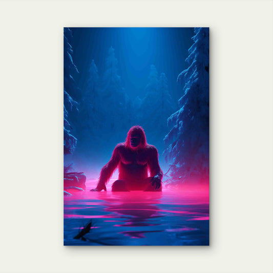 Bigfoot Represented Neon Glow 60x90cm Metal Print Ready to Hang