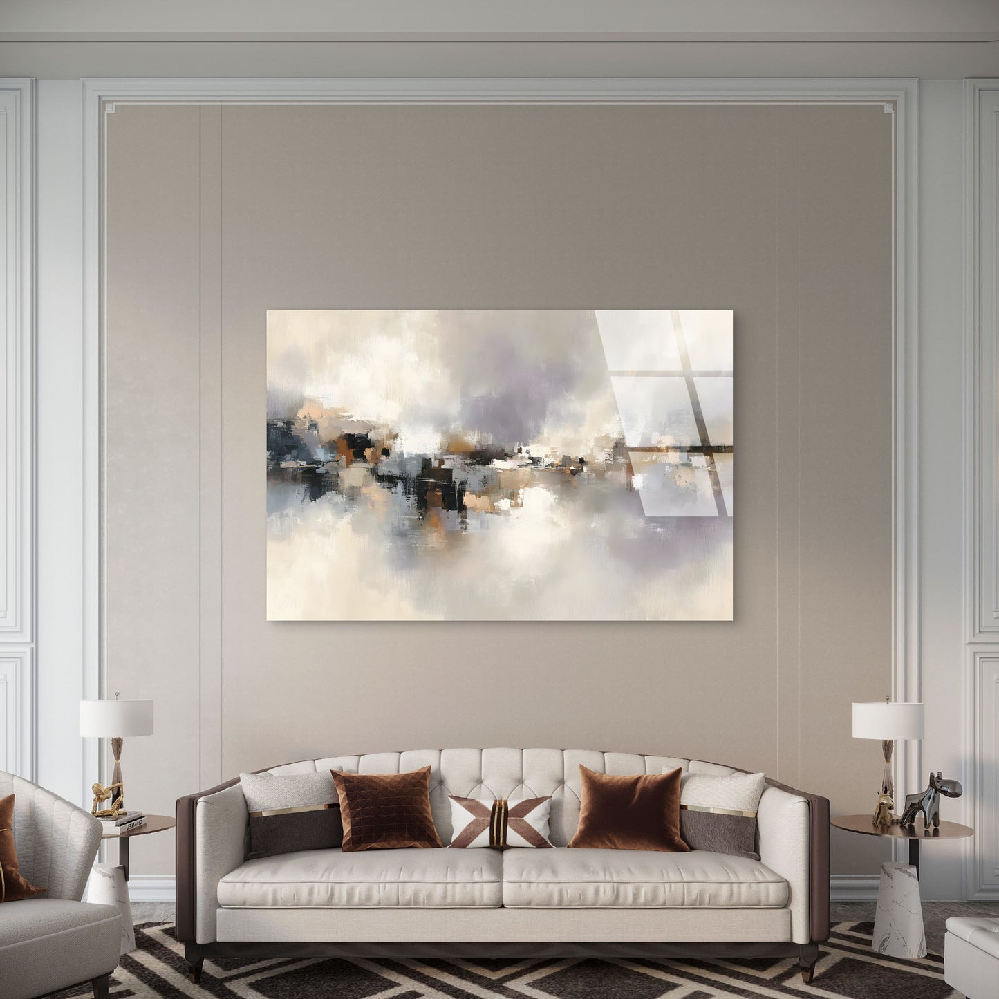 Neutral Beige Abstract Landscape Acrylic Glass Printing Wall Art Australian Made Quality