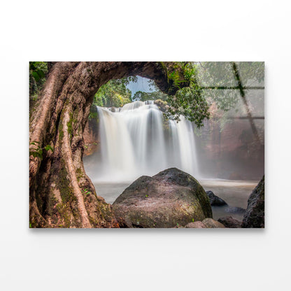 Amazing Water Fall with Rocks Acrylic Glass Print Tempered Glass Wall Art 100% Made in Australia Ready to Hang