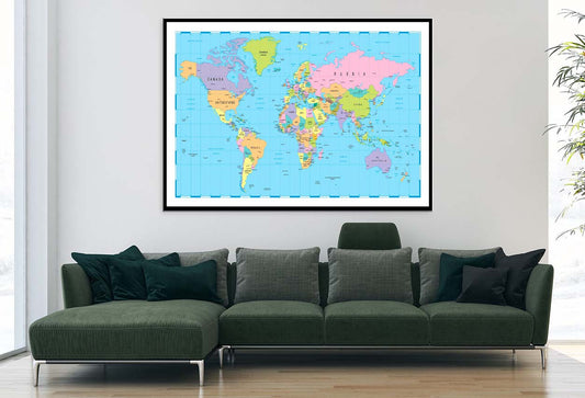 Borders, Countries and Cities World Map Home Decor Premium Quality Poster Print Choose Your Sizes