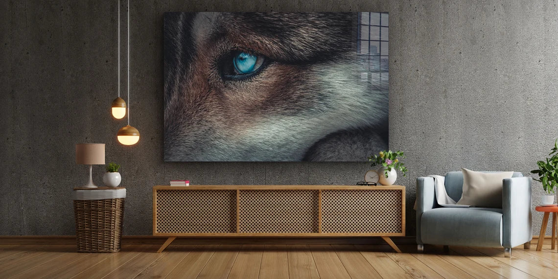 Blue Eyes Wolf Closeup UV Direct Aluminum Print Australian Made Quality