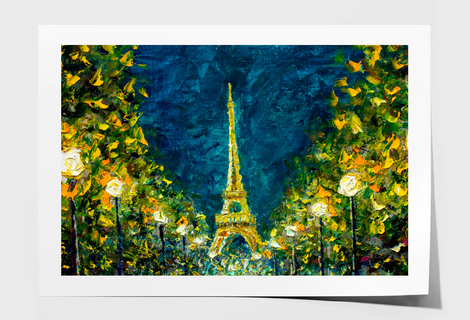 Paris, France, Night Eiffel Tower Oil Painting Wall Art Limited Edition High Quality Print Unframed Roll Canvas None