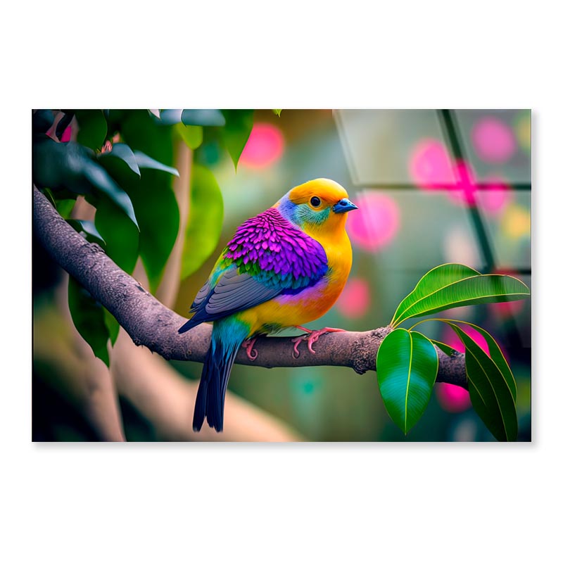 Colorful Bird on Branch  Acrylic Glass Print Tempered Glass Wall Art 100% Made in Australia Ready to Hang - Bella Home Decor