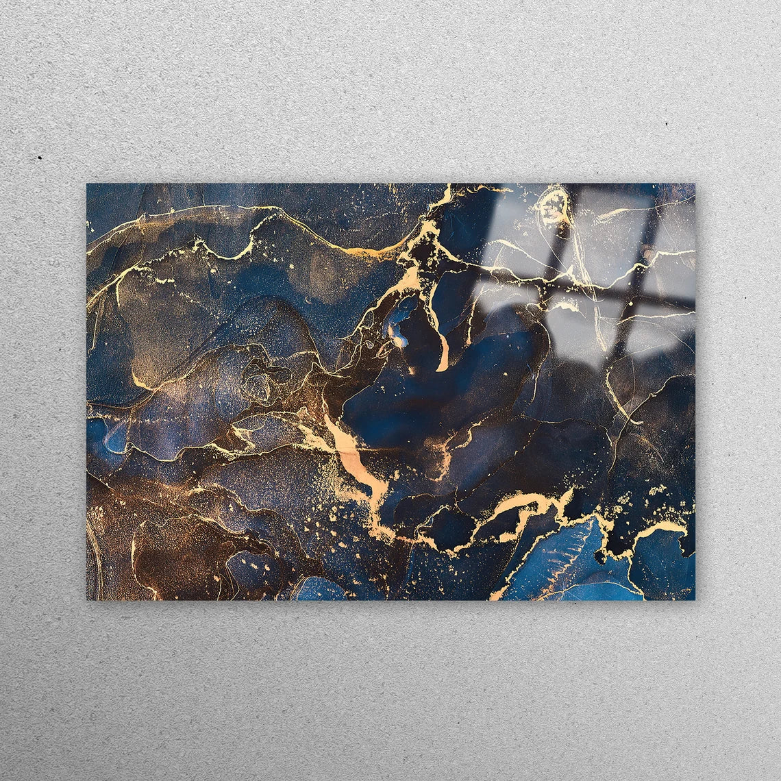 Blue And Gold Marble Acrylic Glass Print Tempered Glass Wall Art 100% Made in Australia Ready to Hang