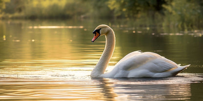 Waterfowl Swan Swimming At Sunset Wall Art Canvas Office Home Framed 120x60cm