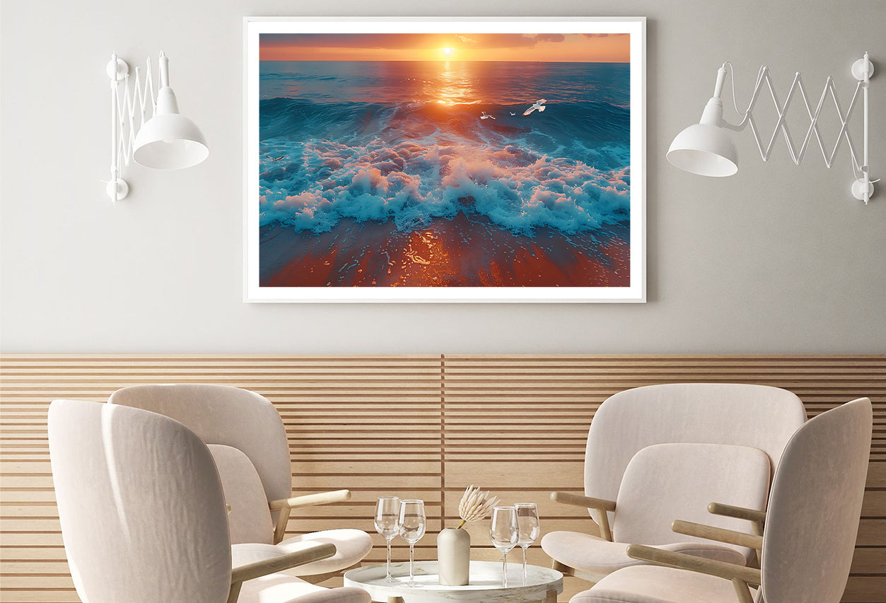 Bird Flying Over the Ocean with Sunset Home Decor Premium Quality Poster Print Choose Your Sizes - Bella Home Decor