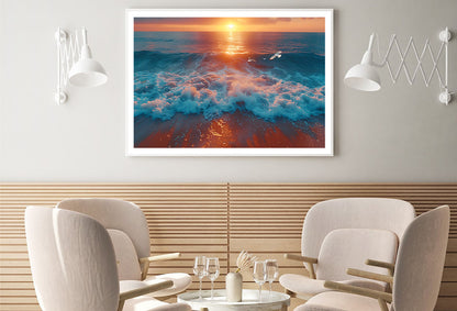 Bird Flying Over the Ocean with Sunset Home Decor Premium Quality Poster Print Choose Your Sizes - Bella Home Decor