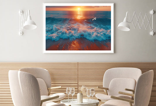 Bird Flying Over the Ocean with Sunset Home Decor Premium Quality Poster Print Choose Your Sizes - Bella Home Decor