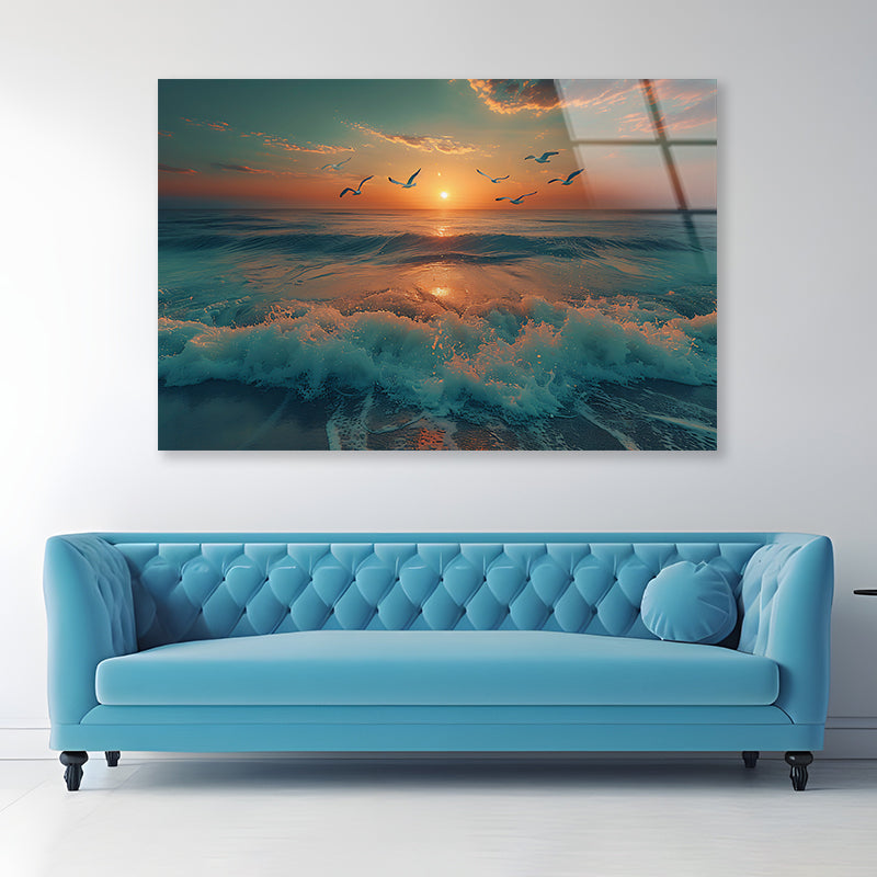 Sunset on the Beach View Acrylic Glass Print Tempered Glass Wall Art 100% Made in Australia Ready to Hang - Bella Home Decor
