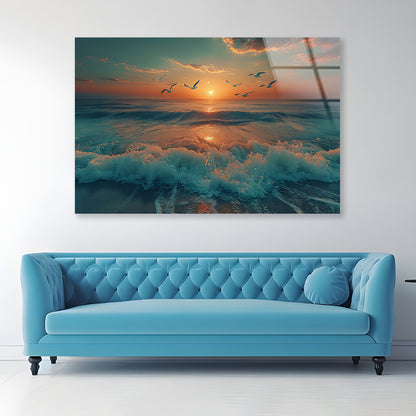Sunset on the Beach View Acrylic Glass Print Tempered Glass Wall Art 100% Made in Australia Ready to Hang - Bella Home Decor